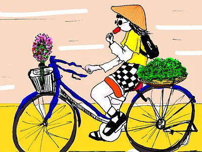 vietnam girl anime art bike bycicle confetti cute cuture friendship girl girl illustration illustration vietnam vietnamese