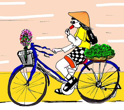 vietnam girl anime art bike bycicle confetti cute cuture friendship girl girl illustration illustration vietnam vietnamese