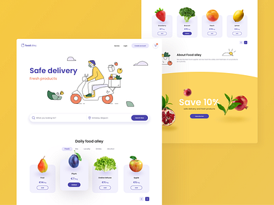 Food Delivery Website design e commerce food fresh illustration landing landingpage mask order order food ordering scooter search service ui ux vector vectors web website