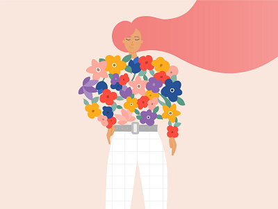 Cute girl with pink hair and flowers illustration design female feminism flower girl illustration illustrations pink pink hair women