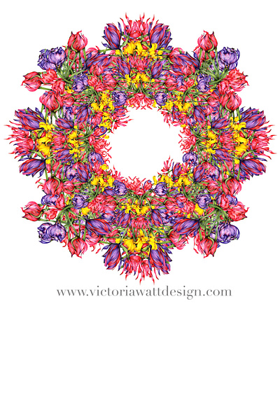 Website Flyer botanical circle flora floral illustrated illustration label maximalist nature plants purple red wreath