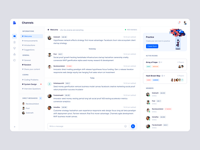 Binarysearch - Lobby avatar card channel chat code coding components dashboard design system learning level list lobby menu message navigation programming room user voice chat