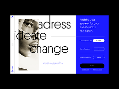 Speakers agency blue branding ecommerce experiment exploration grid home interface landing layout minimal speakers typography ui ux webdesign