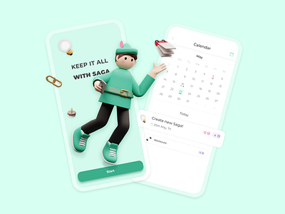 SAGA Notes Character 3d 3d modeling app character design figma figmadesign illustration ios notes notes app notes widget planner planner app planning schedule schedule app todo ui ux