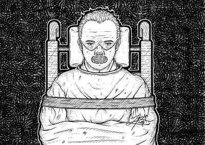 Restrained angry convict crazy drawing feral grin grinning half hockey illustration line line art line drawing lineart mad man man illustration mask restrained straitjacket