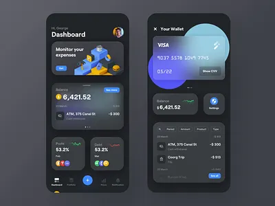 Fintech - Dark Theme animation app application chart design finance financial fintech ui ux