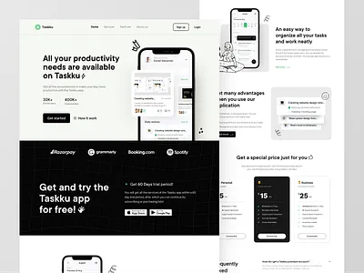 Taskku ~ Productivity Landing Page 🏆 clean landing page management website productivity productivity website project management saas saas website task management task website team ui user interface ux web application web design website