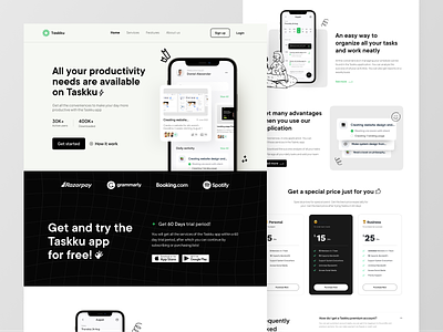 Taskku ~ Productivity Landing Page 🏆 clean landing page management website productivity productivity website project management saas saas website task management task website team ui user interface ux web application web design website