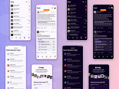 All Mobile Designs (Polly) darkmode designagency mobile app design mobile design productdesign social media design social network social networking app theinfinitecanvas uidesign uxdesign webdesign