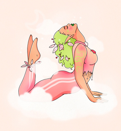 Yoga character elf illustration pink postcard poster woman yoga