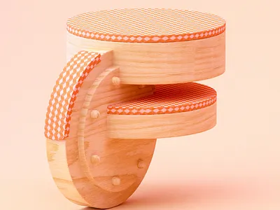 F - 36 Days of Type 08 3d abstract cinema 4d colourful fabric illustration material orange pine render texture wood