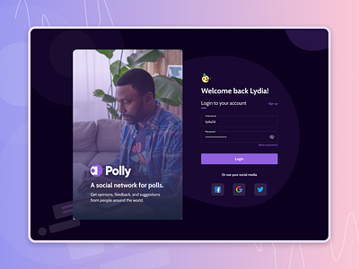 Sign up page (Polly) darkmode designagency login design login page productdesign register page signup design signup page social media design social networking app theinfinitecanvas uidesign webdesign