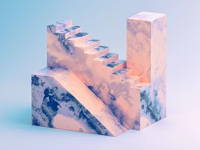 N - 36 Days of Type 08 36daysoftype08 3d abstract architecture blue cinema 4d clean colourful edges marble peach render smoke stairs steps vintage