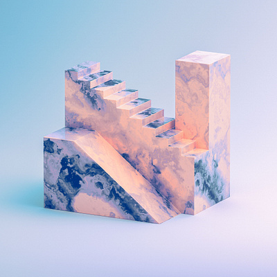 N - 36 Days of Type 08 36daysoftype08 3d abstract architecture blue cinema 4d clean colourful edges marble peach render smoke stairs steps vintage