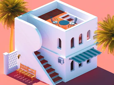 R - 36 Days of Type 08 36dayoftype 36daysoftype 36daysoftype08 3d abstract architecture cinema 4d design europe holiday mediterranean palmtree render shadow steps summer vacation villa vintage windows