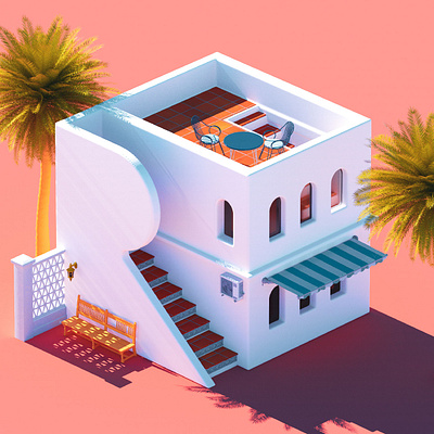 R - 36 Days of Type 08 36dayoftype 36daysoftype 36daysoftype08 3d abstract architecture cinema 4d design europe holiday mediterranean palmtree render shadow steps summer vacation villa vintage windows