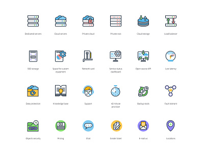Hosting icons set backup cloud connetion hosting icons internet latency load balancer programming rack server speed tech technology ui