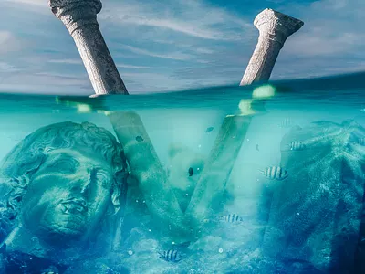 V - 36 Days of Type 08 36days 3d abstract ancient ancientgreek ancientrome cinema 4d greece ocean render roman empire rome ruins statue water