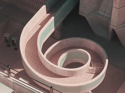 6 - 36 Days of Type 08 1970s 36daysoftype08 3d aged architecture brutalism brutalist brutalist design cinema 4d concrete design retro trolley vintage