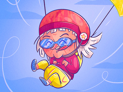 Parachute cartoon character character design daredevil drawing extreme funny grandma granny helmet illustration insurance lady medicare parachute procreate raster sports vector woman