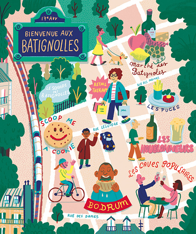 Bienvenue Aux Batignolles andres lozano character digital editorial folioart food france illustration map travel