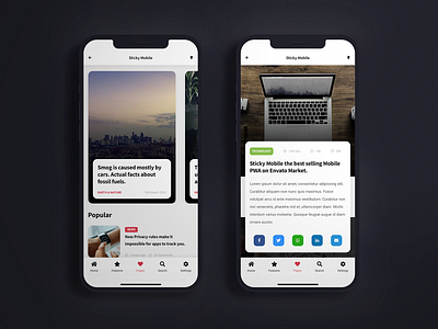 Sticky Mobile | Bootstrap Mobile Kit & PWA - Site Template app app design article design blog design card design cards ui carousel content creation content design ios ios app design ios design mobile mobile app modern app news app pwa ui ui design uiux