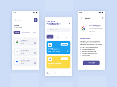 Job Finder App app careear employee find job find work hire hiring job job find job finder job listing job platform job portal job search mobile app design ui ui design uiux user experience vacancy