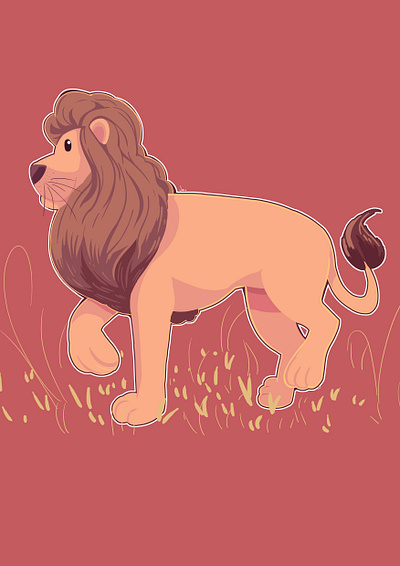 Lion in the savanna happy illustration lion web