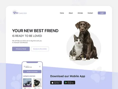 Pet Shelter - landing page animals app cat dog homepage landing page pet shelter ui ux ux ui uxui web design webdesign website website design