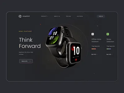 Startfit - Landing page design for smartwatch health tracker 3d activity tracker apple watch design dark theme fitness app landing page productivity app smartwatch ui ux ui design watch app web design website