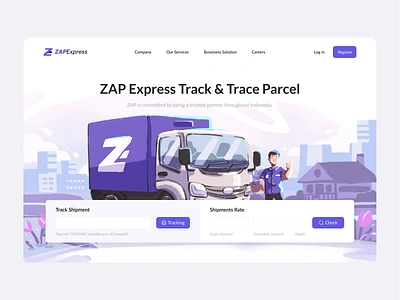 Zap Express 📦 Website Illustration box branding delivery delivery app ecommerce expedition express fedex illustration landing page packet parcel saas safety service tracking app travel truck ui website