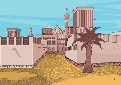 Bastakiya Quarter design dubai illustration