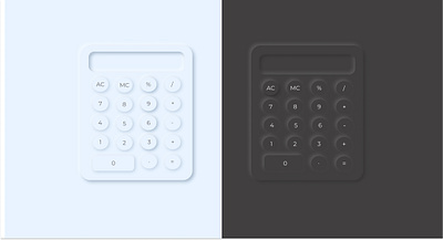 Dark and Light themed neomorphism calculators art dailyui dailyuichallenge dark mode dark ui figma lightui minimal neomorphism neon colors shadow ui uiux