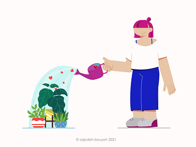 Planting design flat design flat illustration girl character illustration illustrator plants