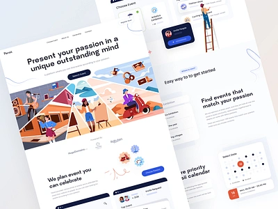 Event Finder Landing Page 🔍 calendar clean illustration conference event event landing page event website finder gadget hobby illustration landing page passion schedule selfie singing ticket uiux unspace vespa website