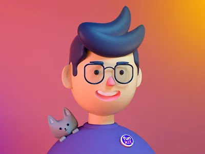 Self-Portrait 3d 3d art 3d character blender cartoon cat character cinema4d illustration kitty lowpoly man octane render portrait