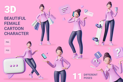 3D Female Character Set 3d animation 3d art 3d character 3d female 3d illustration agency app character set concept conceptual female female character female illustrator flat illustration page ui ux vector web