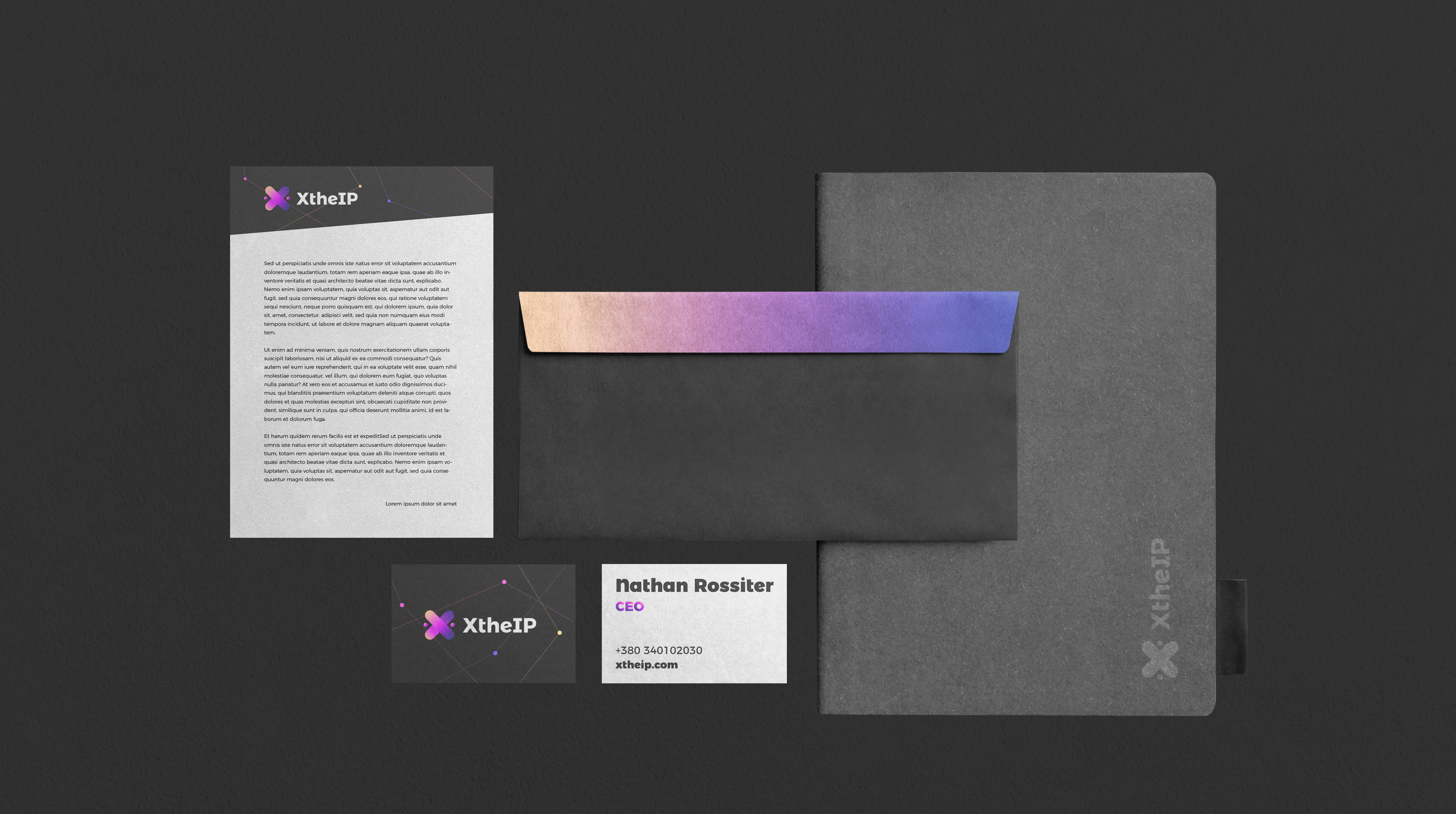 Example of XtheIP Logo and Stationery Design