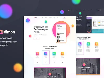 Dimon - Software App Landing Page PSD Template 3d 3d illustration app bar blur blur gradient card chart clean dashboard illustration minimal mobil progress simple software ui ui design ux ux design