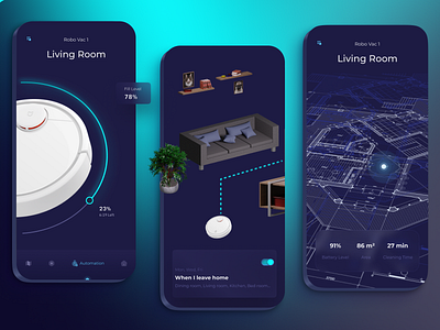 Vacuum Cleaner App android app clean cleaner dark dark mode darkmode dyson figma ios iphone app mobile app robot robot cleaner smart device smart home smarthome vacum vacum cleaner vacuum