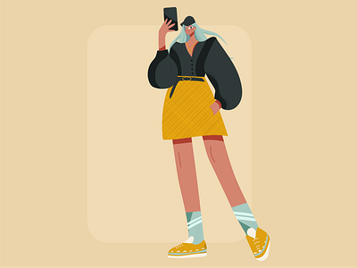 Selfie Girl 2d 2d character artwork character editorial illustration fashion fashion app fashion brand fashion girl fashion illustration girl girl character illustrator lady phone selfie ui vector woman women