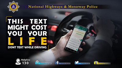 NHMP Pakistan Social Media Posts animation asia branding design dont text while driving illustration mobile phone police poster road safety typography vector