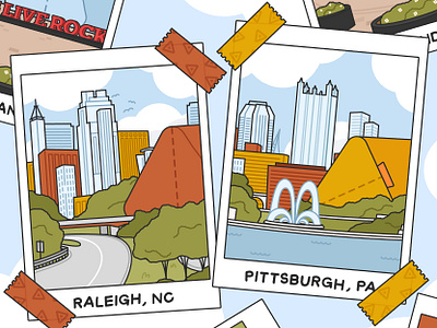 Pillow Pack Cities adobe illustrator cities digital illustration illustration north carolina pennsylvania pittsburgh polaroid raleigh vector vector illustration