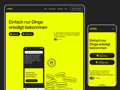 PickAnAnt Rebranding Responsive Hero Header | Landing Page app download app landing page black clean design hero header icons landingpage minimal project searching app rebranding typography ui ui design ux ux design web web design website yellow