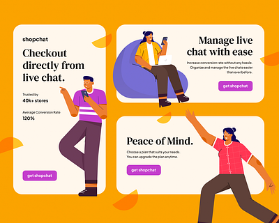 shopchat — shopify app colorful colors happy illustration illustrations online store orange phone pink promotional purple shopify sitting tools