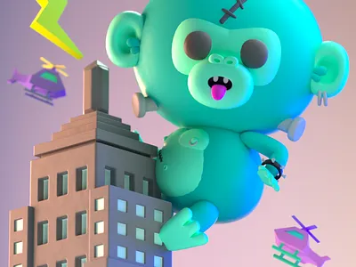 DrawBanana/Drawlloween 2020 MashUp - FrankenKong 3d 3d art 3d artist 3d illustration 3d modeling character character design design halloween illustration