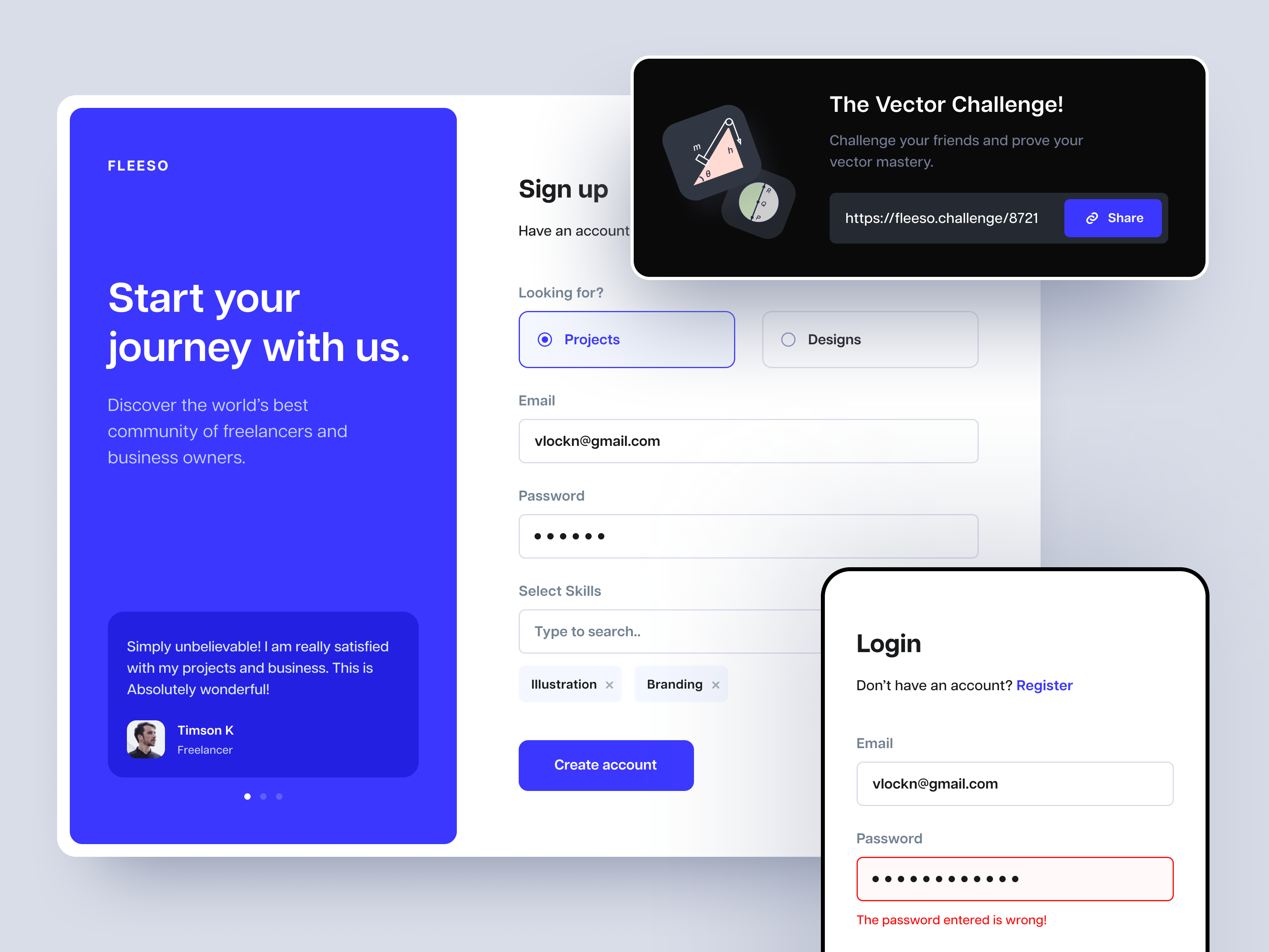 Example of Sign Up / Login Screen