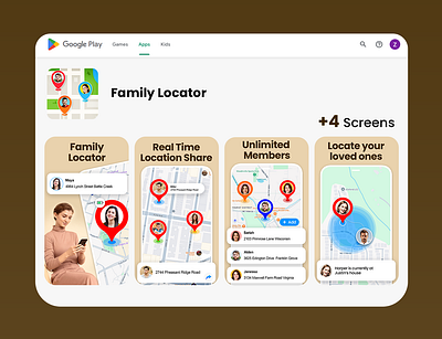 Family Locator App Graphics app graphics app screenshots design family locator app graphic design location tracer app playstore screenshots