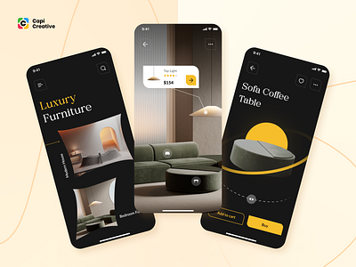 AR Furniture App app ar ar furniture augmented reality capi commerce creative design e com furniture app home app marketplace mobile ui ui kit vr