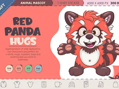 Cartoon Red Panda hugs. art bamboo bear cartoon character china comic design illustration mascot red panda sticker t shirt vector